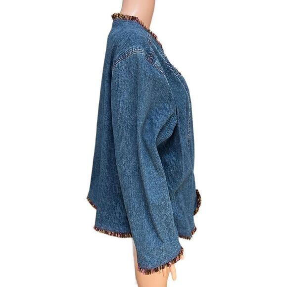 Choices woman denim open front jacket with tweed trim size 3X - Picture 2 of 6